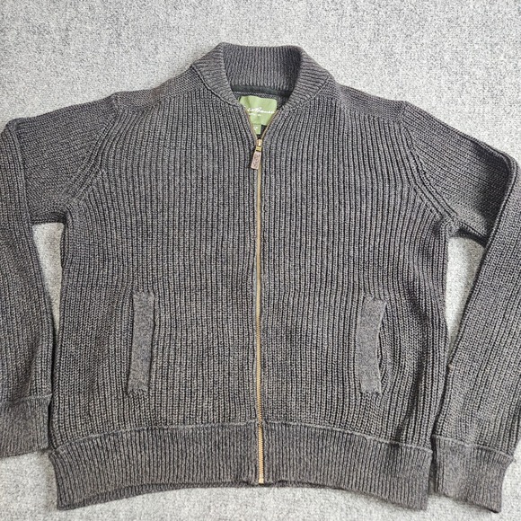 Eddie Bauer Other - Eddie Bauer Full Zip Cardigan Mens Large‎ Gray Ribbed Knit Dark Academia Grandpa